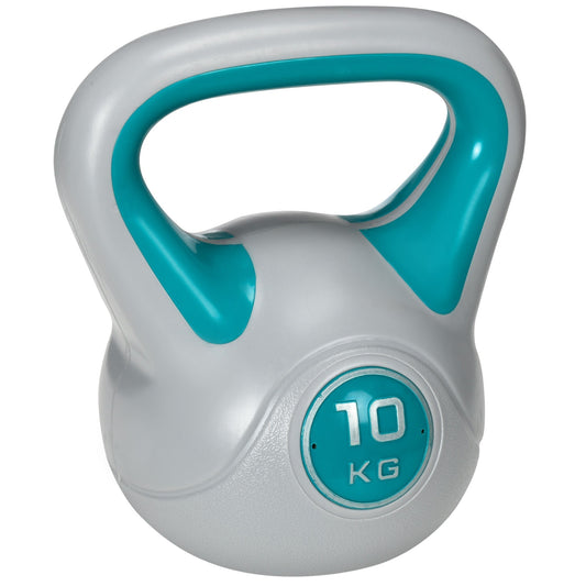 Kettlebell 10kg in PU and Sand with Flat Base and Handle for Deadlifts, Squats and Lifts, 22x16x26 cm, Dark Green