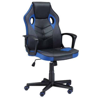 Ergonomic Gaming Chair, Swivel Office Chair with Wheels in Black and Blue PU Leather, Adjustable Height