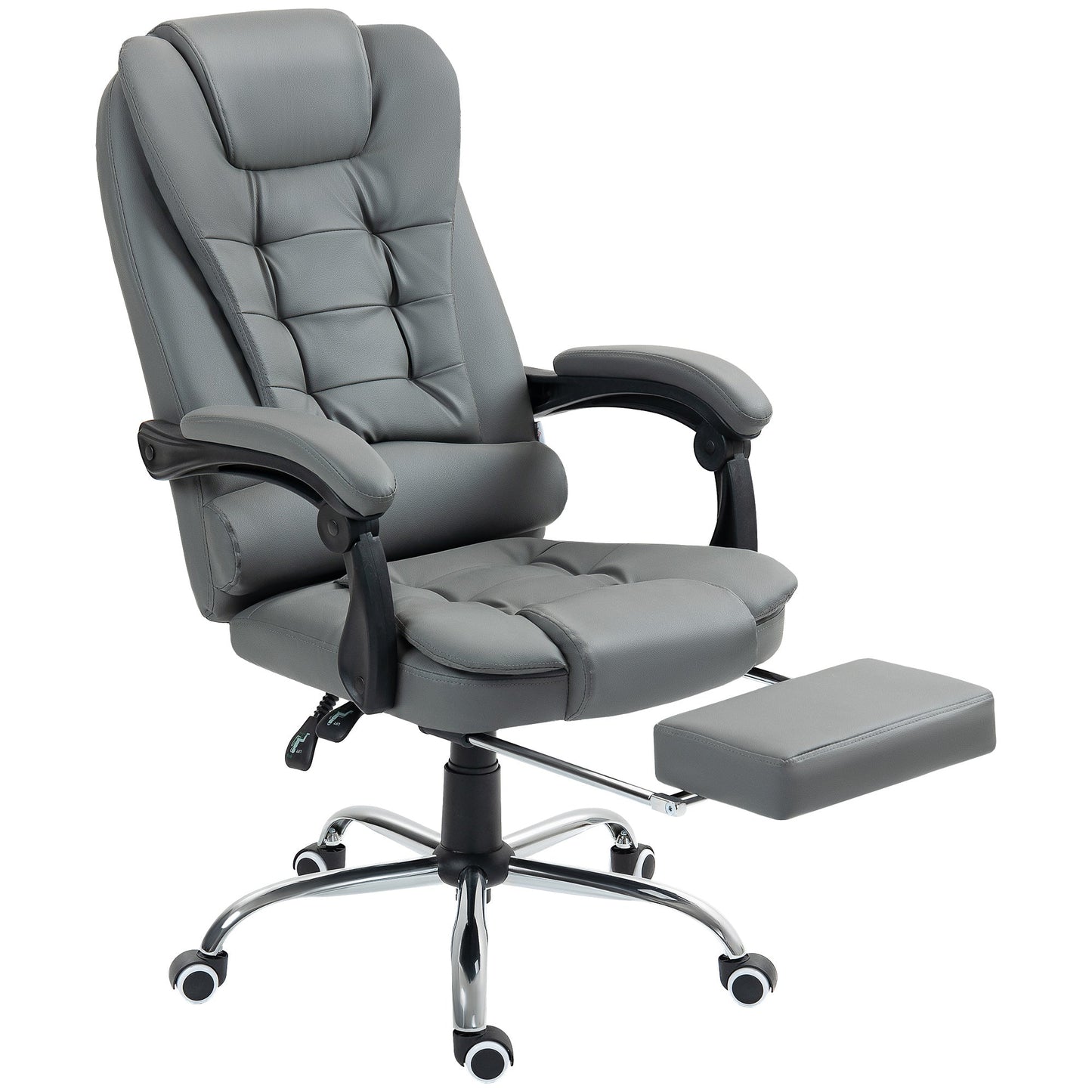 Ergonomic Office Chair 145° Reclining with Pull-Out Footrest in Faux Leather, Grey