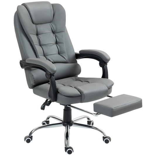 Ergonomic Office Chair 145° Reclining with Pull-Out Footrest in Faux Leather, Grey