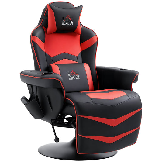 Gaming Chair with Massage, Footrest and Cushion, Faux Leather, 79.5 x 82.5 x 111.5 cm, Black and Red