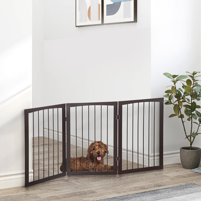 Portable 3 Section Dog Gate Pet Gate Foldable Safety Divider, 160x1.2x76cm, Brown