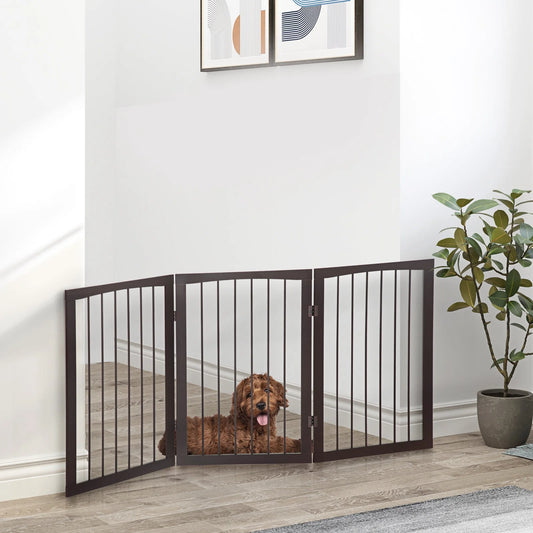 Foldable Wooden Pet Safety Gate – 3‑Panel Dog Barrier Fence, 160 × 76 cm, Brown
