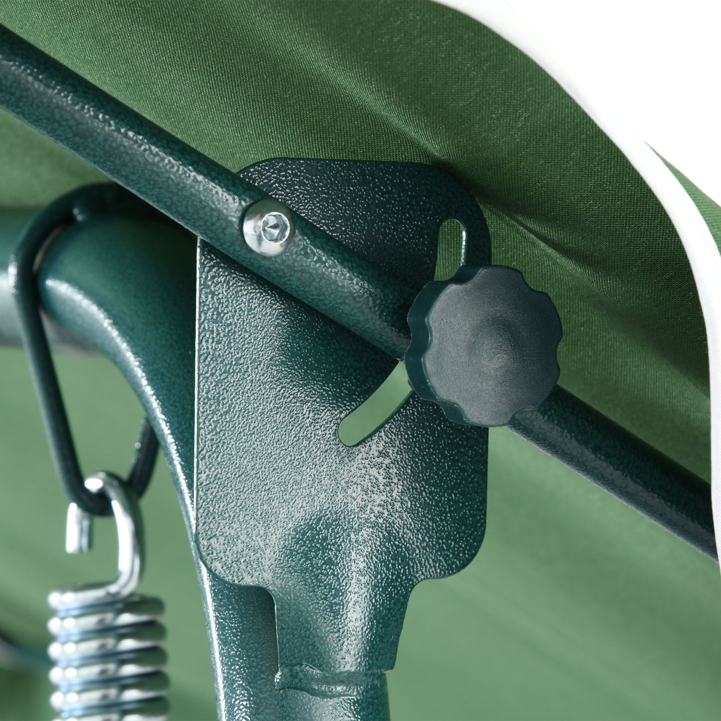 3-Seater Swing with Adjustable Canopy and Cushions, in Steel and Polyester, 170x110x153 cm, Green and White