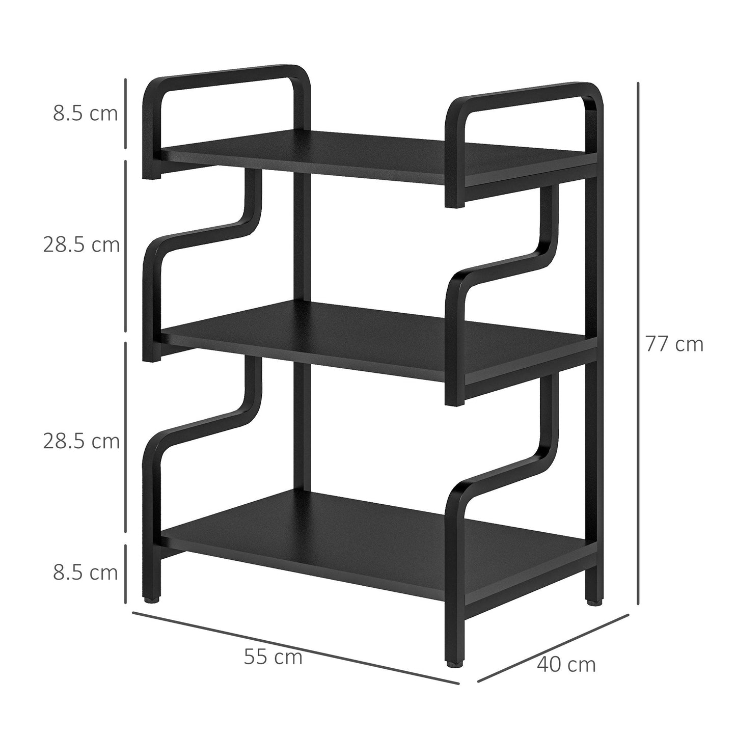 HOMCOM 3-Tier Industrial Printer Stand, Metal and Chipboard, 55x40x77 cm, Black