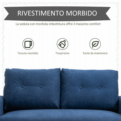 Nordic Style Modern Quilted 2 Seater Sofa, Polyester and Wood, 145x76x88 cm, Blue