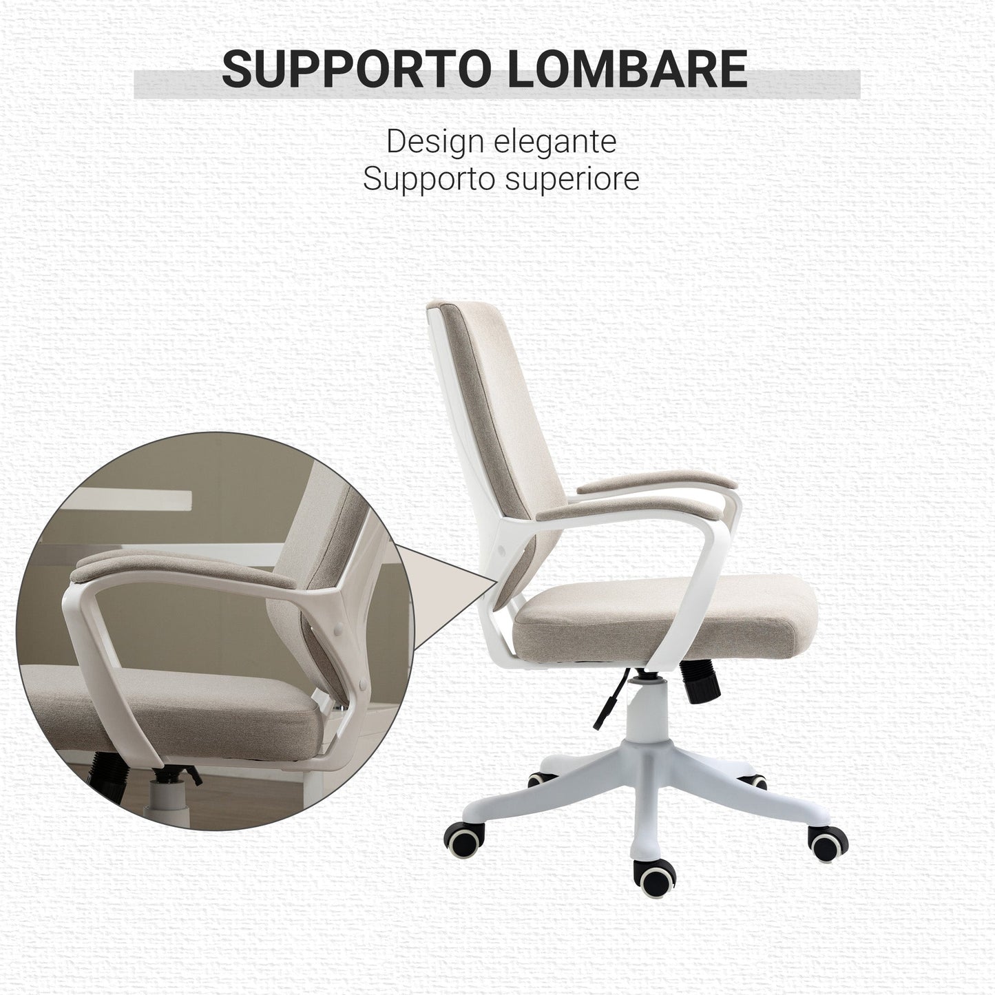 Ergonomic Office Chair with Adjustable Height and Rocking Function, 62x69x92-100cm, Beige