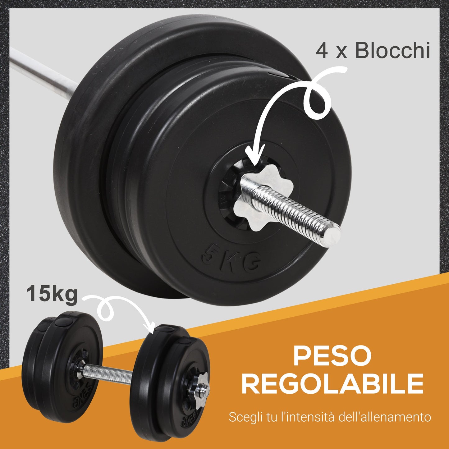 65kg Barbell and Disc Set with 2 Dumbbells, Gym Barbell Dumbbells with 14 Steel and Plastic Discs