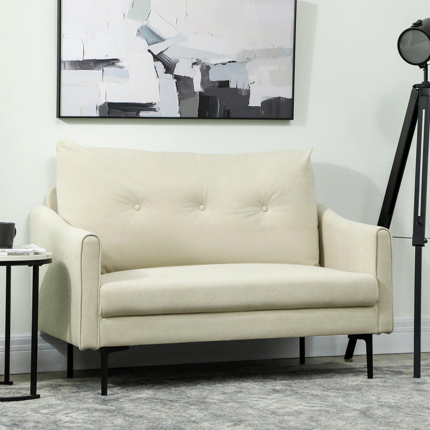 2-Seater Modern Sofa with Quilted Backrest and Velvet Upholstery, 124x73x92 cm, Cream