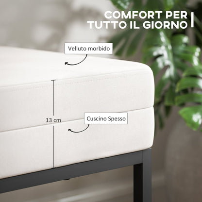 Modern Steel, Sponge and Velvet Fabric Entrance Bench with Adjustable Feet, 94x42x44 cm, Cream