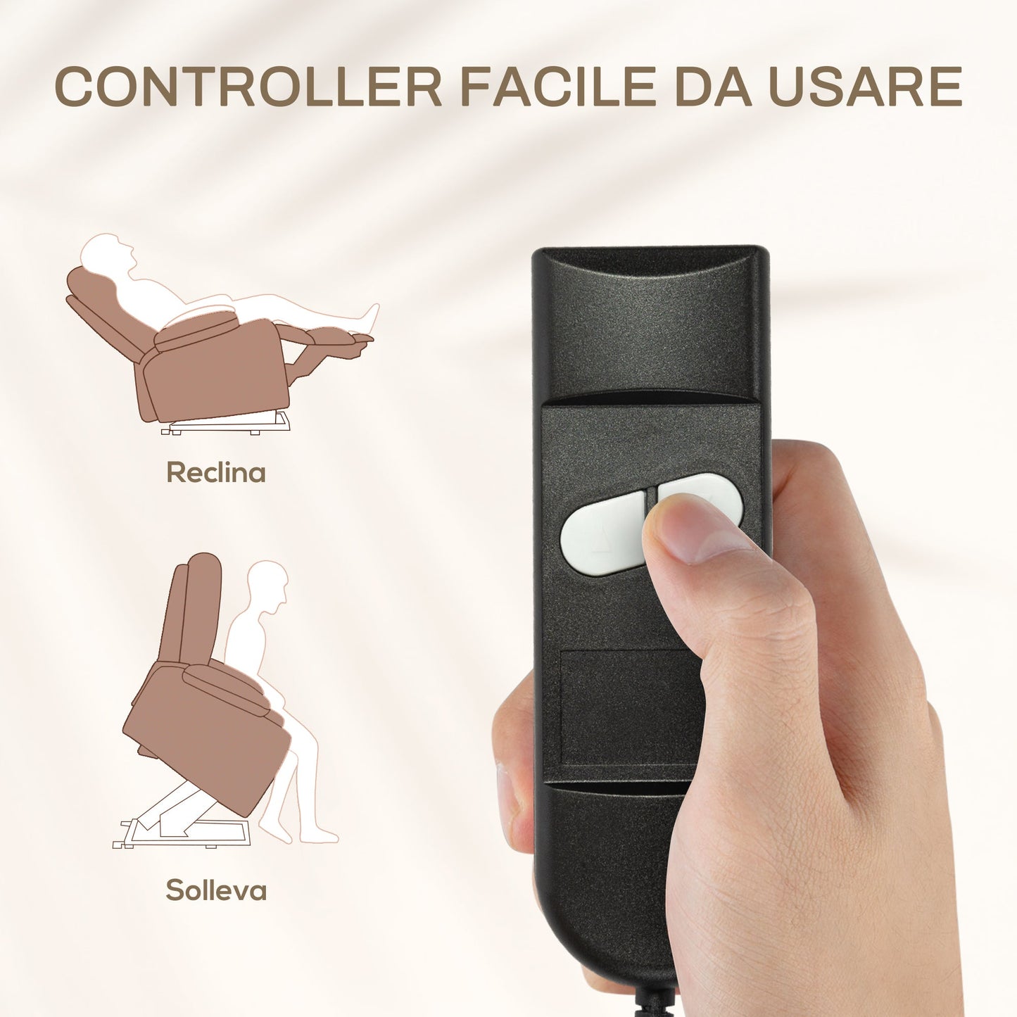 Lift Relax Chair with 8 Massage Points, 135° Reclining and 2 Remote Controls, Brown