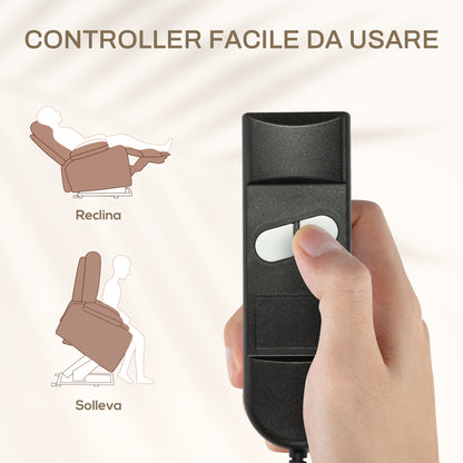 Lift Relax Chair with 8 Massage Points, 135° Reclining and 2 Remote Controls, Brown