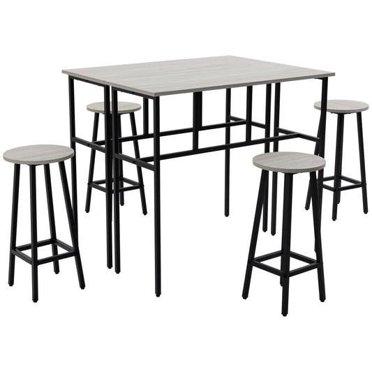 sets from bar 6 pieces with 4 bar stools and 2 high tables in chipped wood and steel for kitchen and living room, Grey