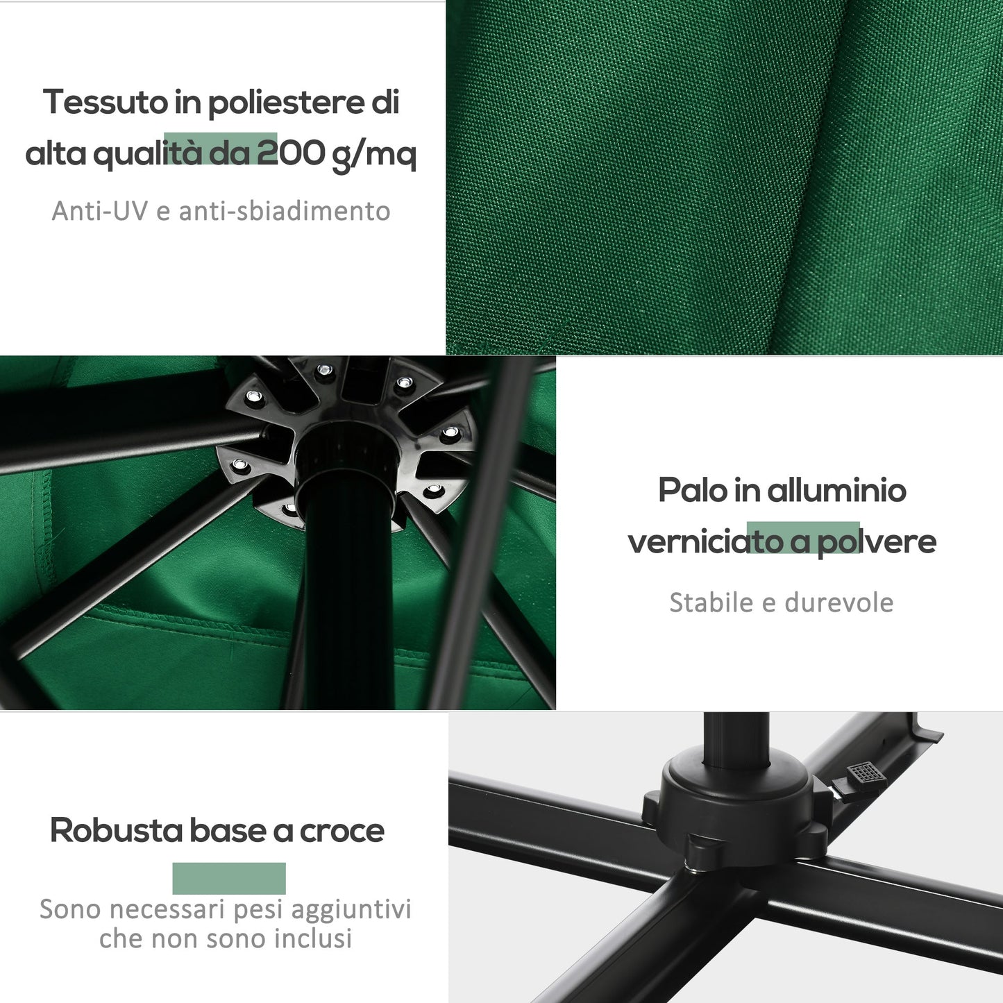 2.5x2.5m Hand Crank Garden Umbrella with 360° Rotation and Adjustable Parasol, Green
