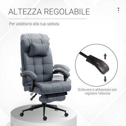 Ergonomic Reclining Office Chair, High Back Executive Chair, Office Chair with Headrest and Removable Footrest, 66x76x112-120cm, Grey