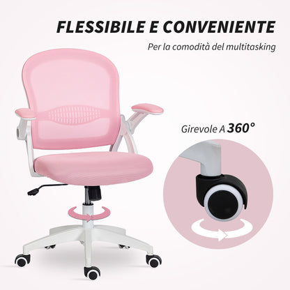 Ergonomic and Adjustable Office Chair with Mesh Backrest and Padded Seat, 65.5x61.5x88-97.5 cm, Pink