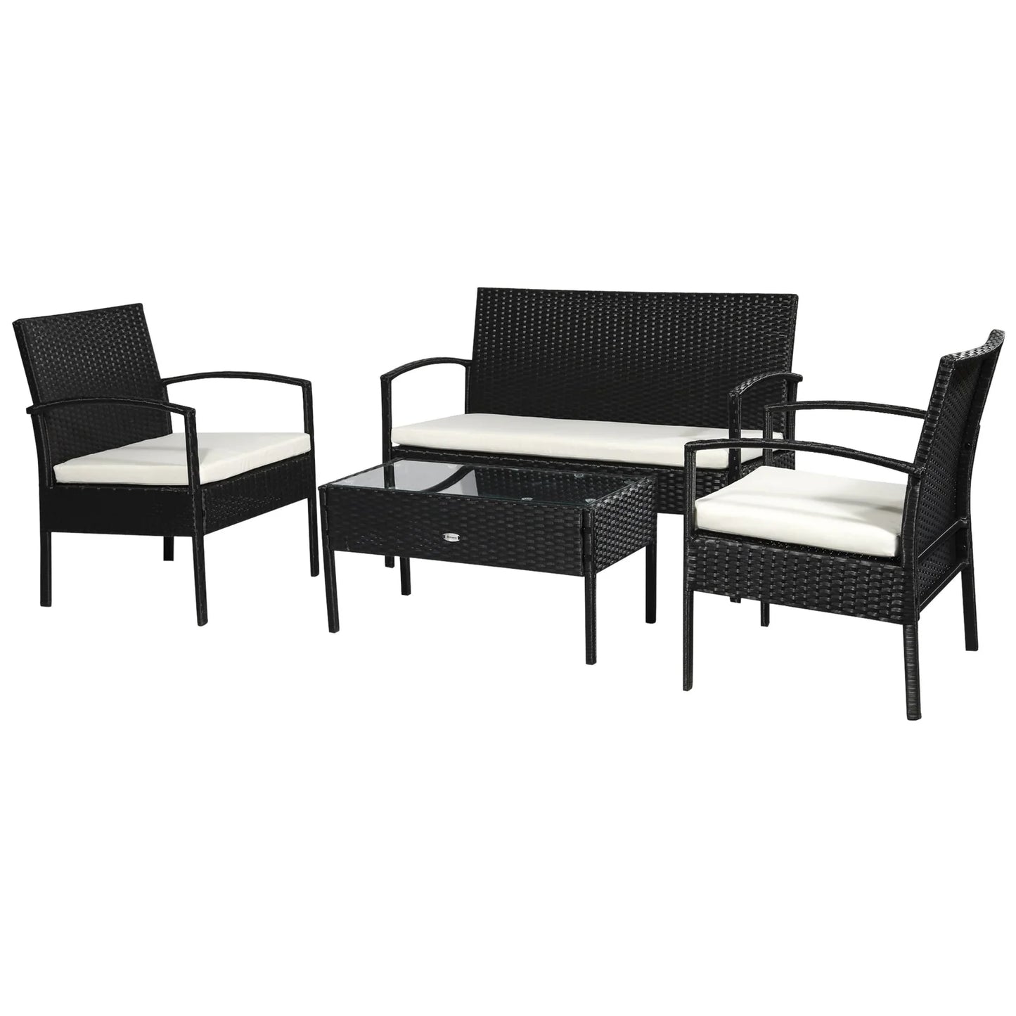 4‑Piece Outdoor Rattan Furniture Set with Table & Cushioned Armchairs