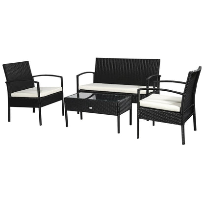 4‑Piece Outdoor Rattan Furniture Set with Table & Cushioned Armchairs