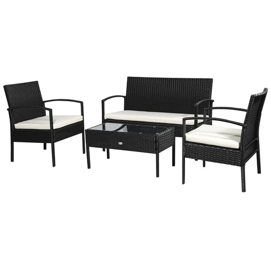 4‑Piece Outdoor Rattan Furniture Set with Table & Cushioned Armchairs