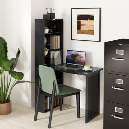 Modern Folding Desk with Bookshelf and Blackboard, Wood and Metal, 98x51x153 cm, Black