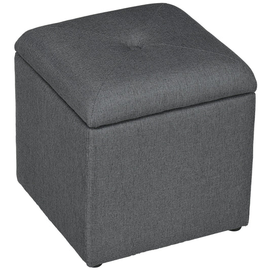 Soft Teddy Fabric Padded Storage Pouf for Living Room and Bedroom, 39x39x39cm, Grey