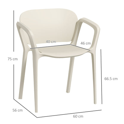 Set of 4 Stackable Garden Chairs in PP with Modern Design with Armrests 60x56x75 cm, White