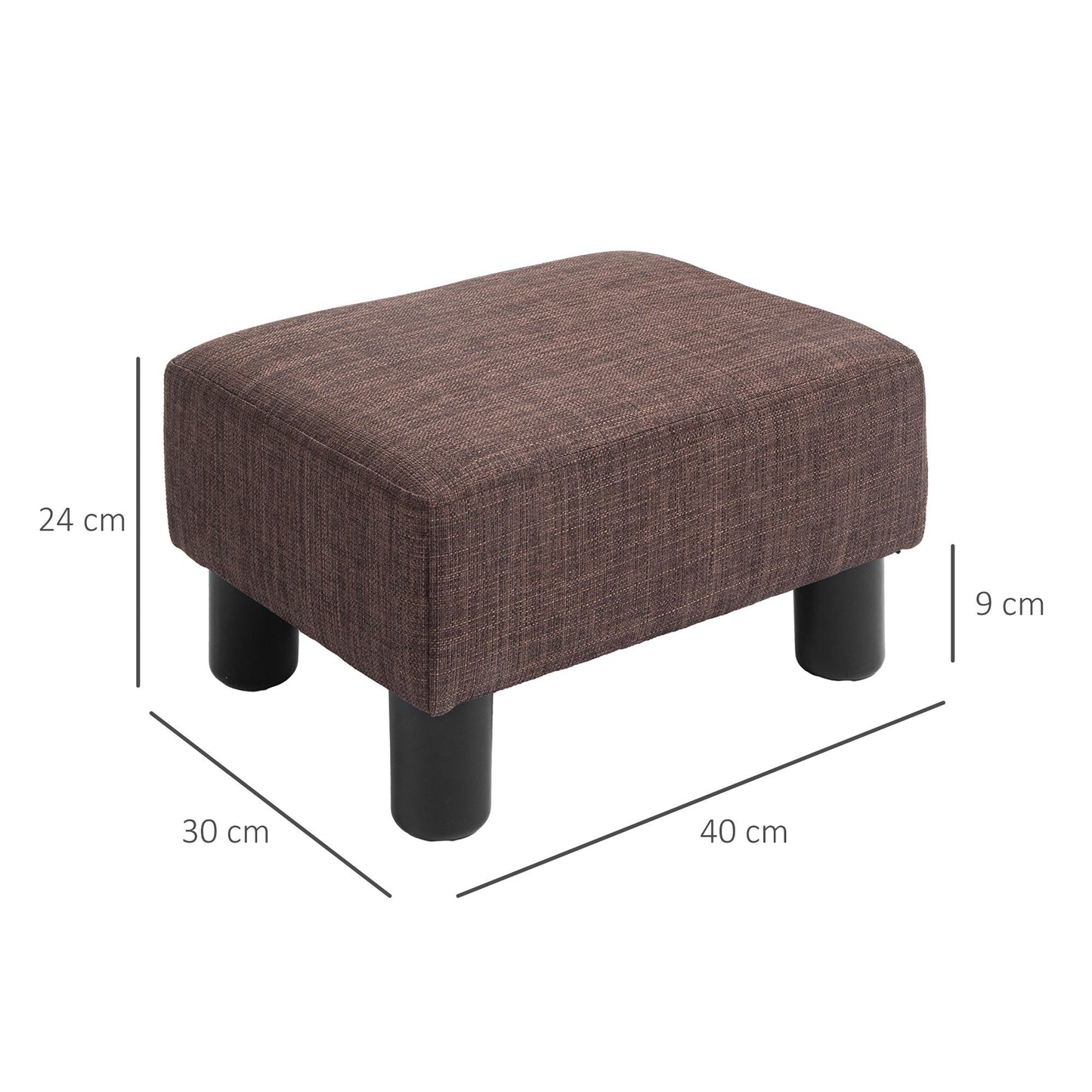 Pouf Footstool in Linen Effect Fabric Padded, 40x30x24cm, Dark Brown