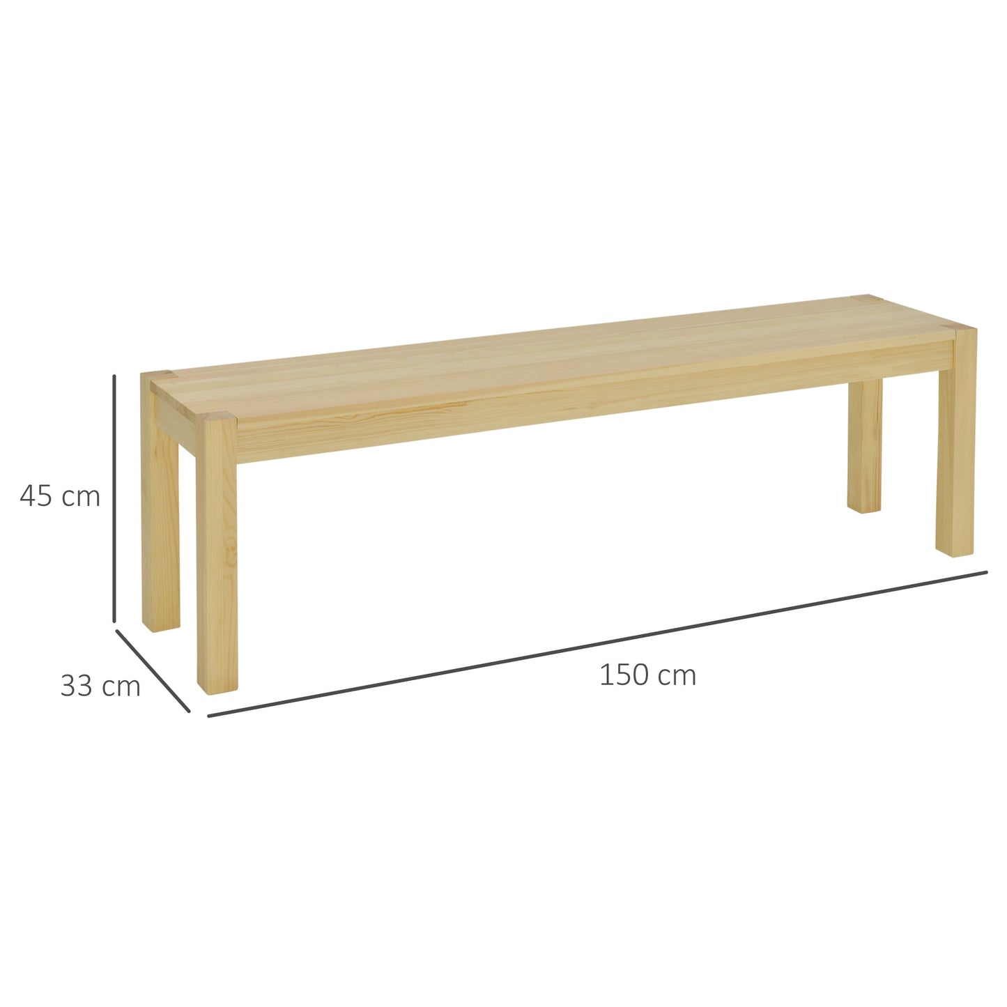 3-Seater Pine Wood Kitchen Bench, 150Lx33x45cm, Wood Color