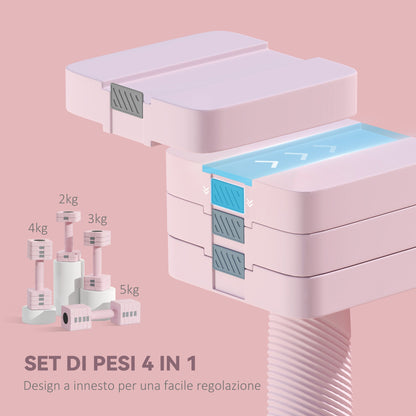 Set of 2 5 kg Square and Non-Slip Dumbbells with Removable Plates, in Steel and ABS, 32x9x9 cm, Pink