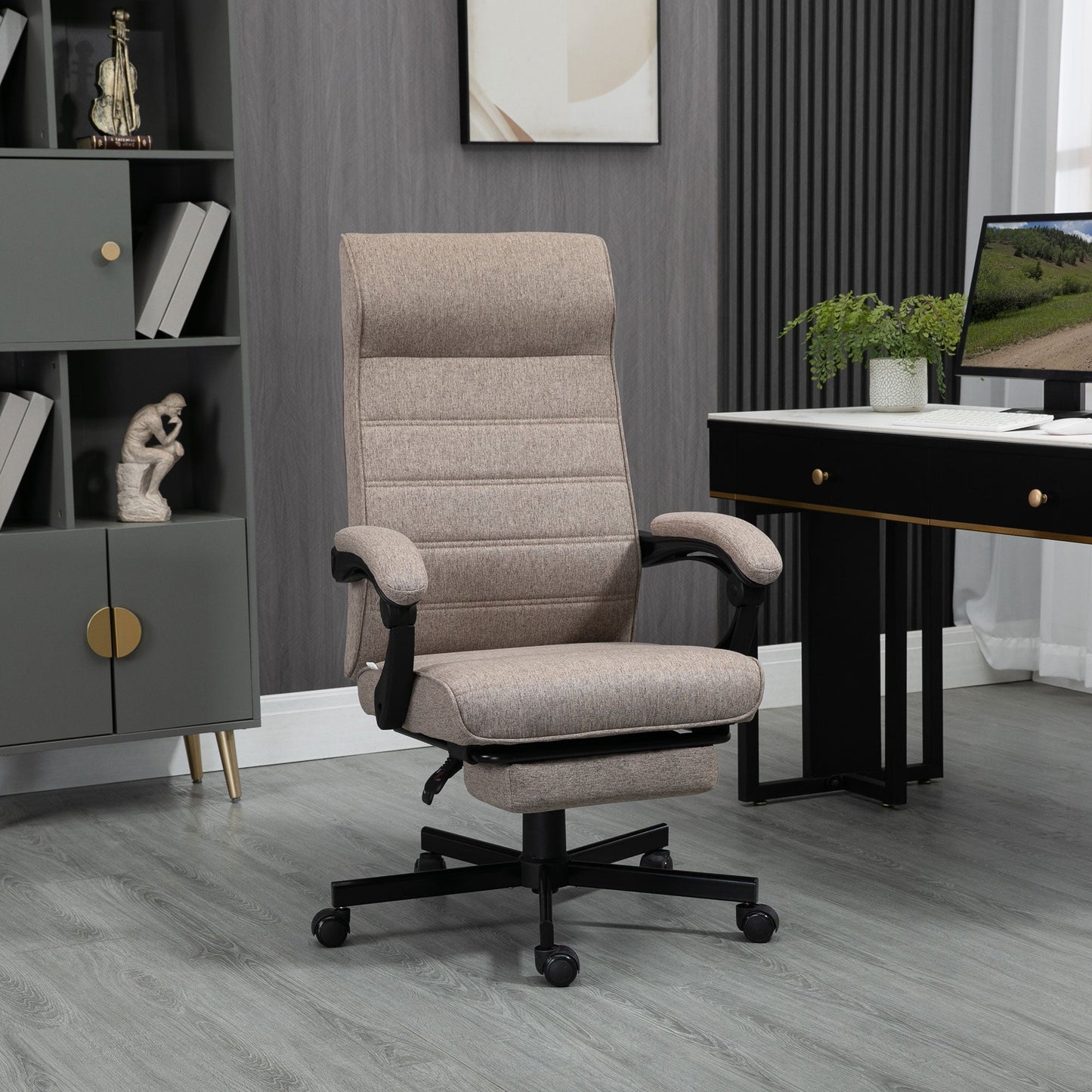 Height Adjustable Office Chair, Footrest Included and Padded Seat, 68x67x106-114 cm, Brown