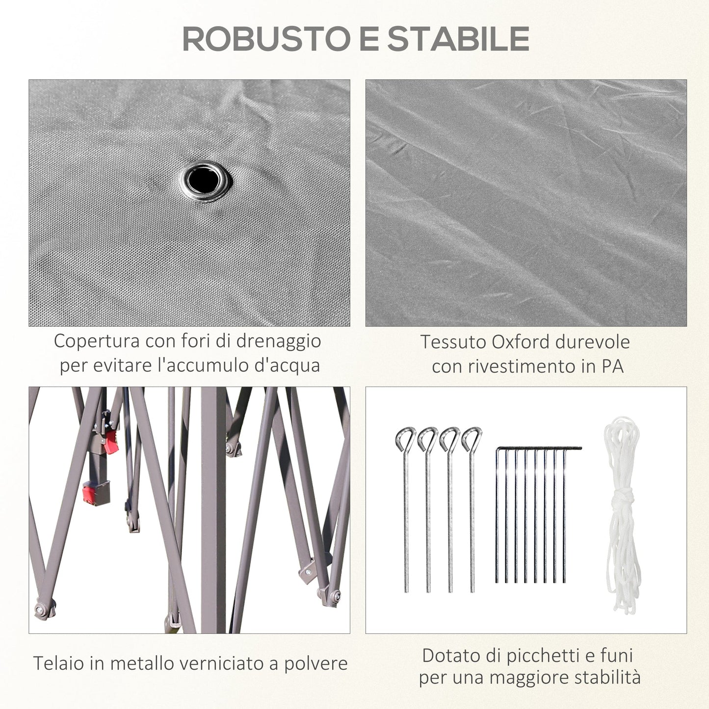 Height Adjustable Outdoor Gazebo with Mosquito Nets, in Metal and Oxford Fabric, 3.3x3.3x2.8 m, Dark Gray