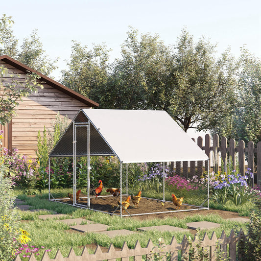 Garden chicken coop with galvanized frame, waterproof coverage and hexagonal network, 3x2x2m, silver