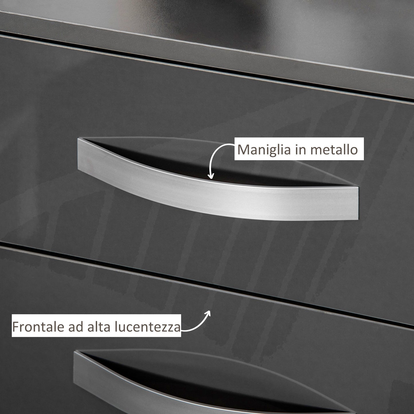 Set 2 modern bedside tables with 3 drawers for bedroom and living room in chipboard, 40x36x56 cm, Grey