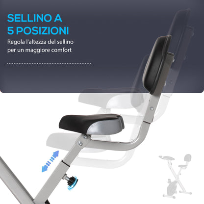 Folding Exercise Bike with 5 Adjustable Positions and 8 Levels of Magnetic Resistance, X-Shaped Structure, 43x97x109cm, Grey and Black