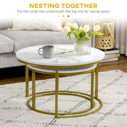 THE STAR | White and Gold Set 2 Round Coffee Tables | Ø74x46.3 cm and Ø59x38.5 cm