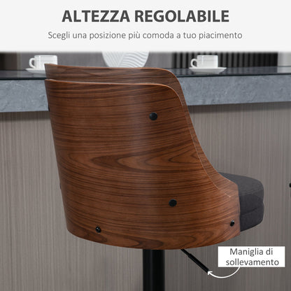 VENERA | Set of 2 Swivel Bar Stools with Adjustable Height for Kitchen and Living Room, 47.5x50x93.5-116 cm, Black and Walnut