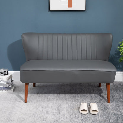 STELLE | Grey 2 Seater Sofa Grey Synthetic Leather with wooden legs