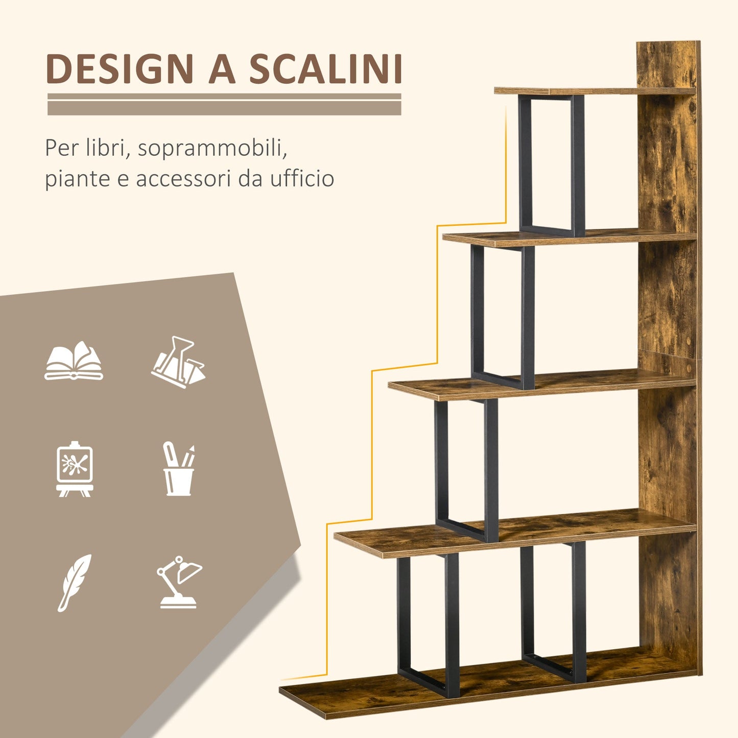 Industrial Style Anti-Tip Bookcase, Vintage Shelf with 5 Chipboard Shelves, 102x30x160cm