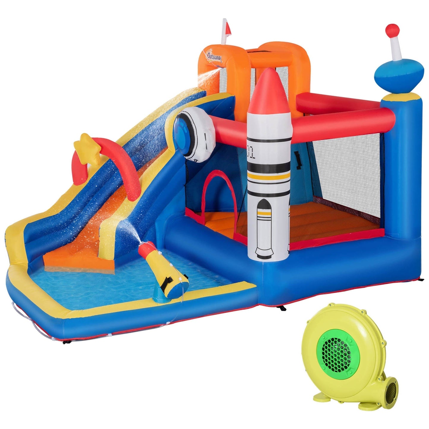 Inflatable Game for Children 3-8 Years Space Theme with Bag, 11 Stakes and Patches Included, 340x270x227 cm