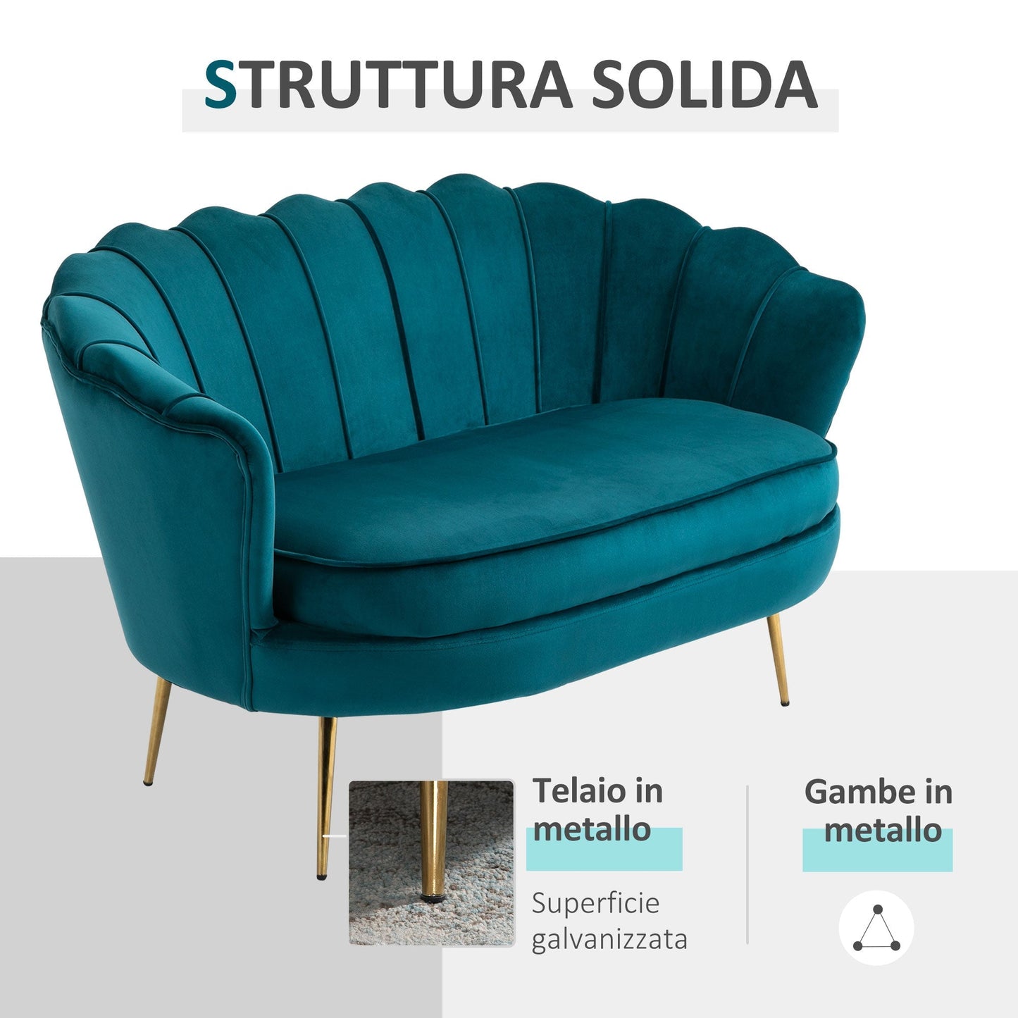 Vintage sofa 2 seats in industrial chic style in green velvet