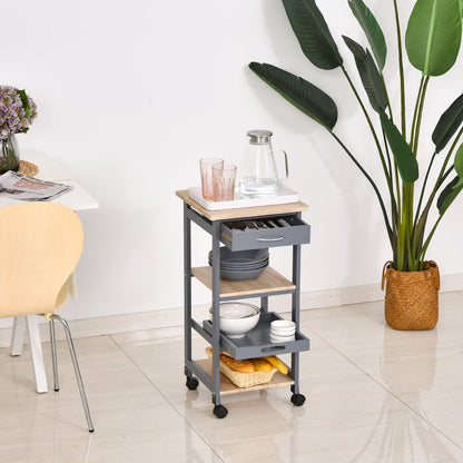 Kitchen Trolley Food Cart with Drawer, 2 Shelves and Pull-Out Tray, 37x37x76cm, Grey