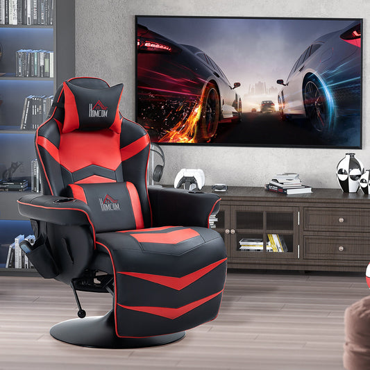 Gaming Chair with Massage, Footrest and Cushion, Faux Leather, 79.5 x 82.5 x 111.5 cm, Black and Red