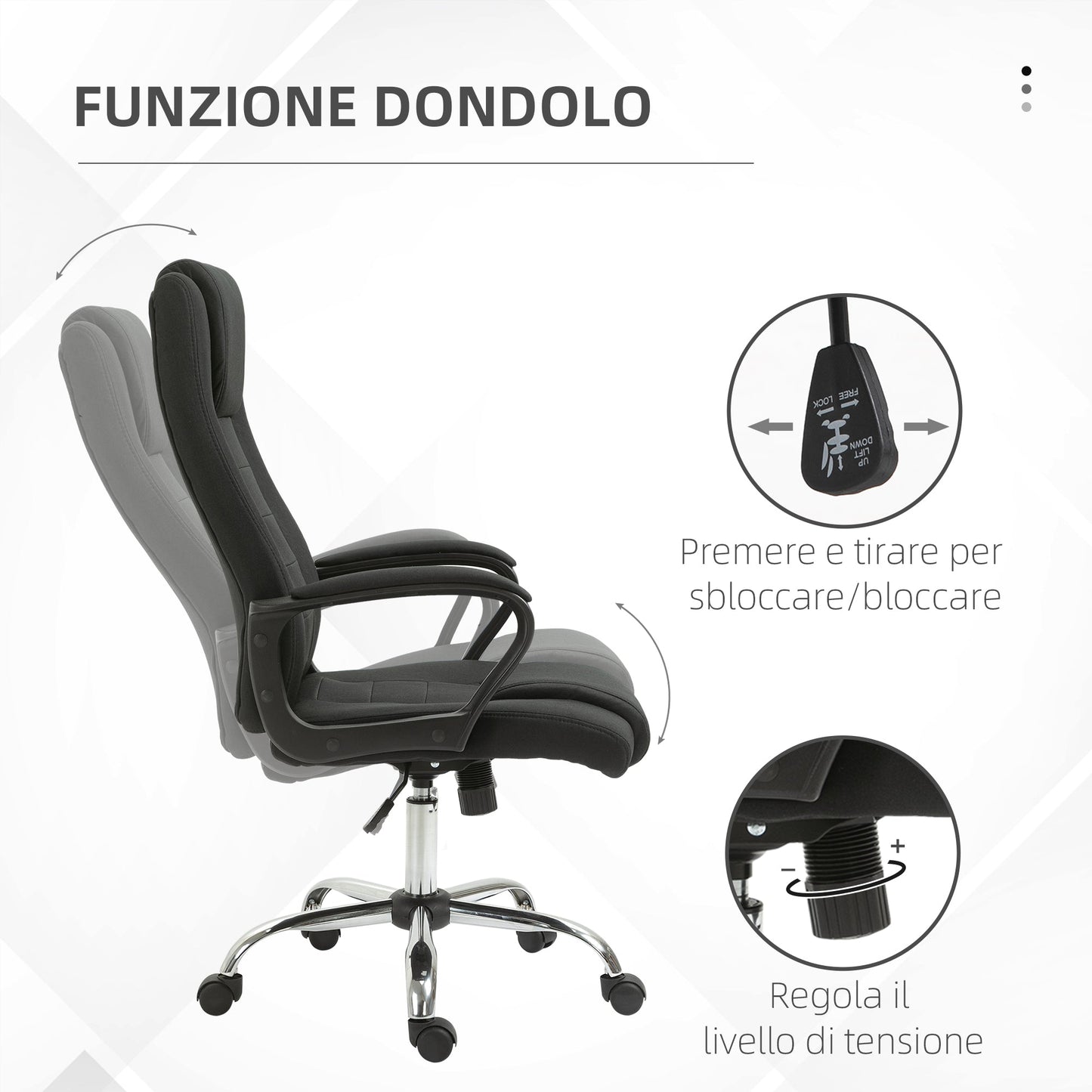 Ergonomic Office Chair, Rocking and Padded with Adjustable Height, 62x76x110-119 cm, Black