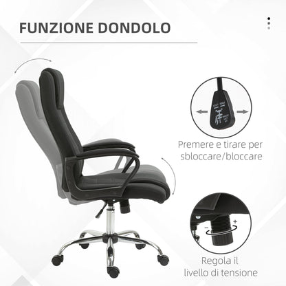 Ergonomic Office Chair, Rocking and Padded with Adjustable Height, 62x76x110-119 cm, Black