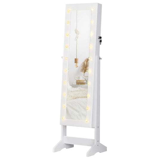 Jewellery Cabinet Adjustable Mirror Jewellery Box 20 LED Lights, Wood, White, 40x37x146 cm