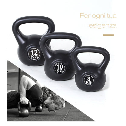 Kettlebell 10kg for Sports and Fitness with Flat Base and Handle, Kettlebell Weights in Plastic and Sand, 25x19x28 cm, Black