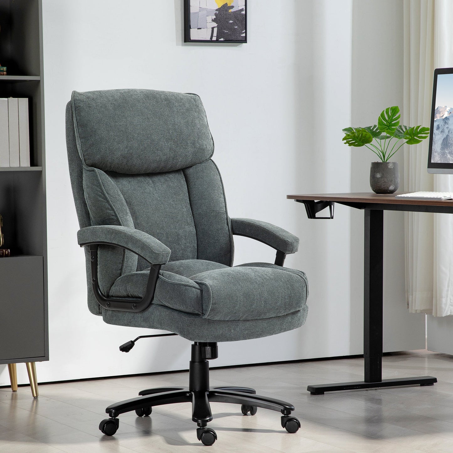 Reinforced Office Chair 200kg Capacity, Swivel and Tiltable in Velvet Fabric, Grey