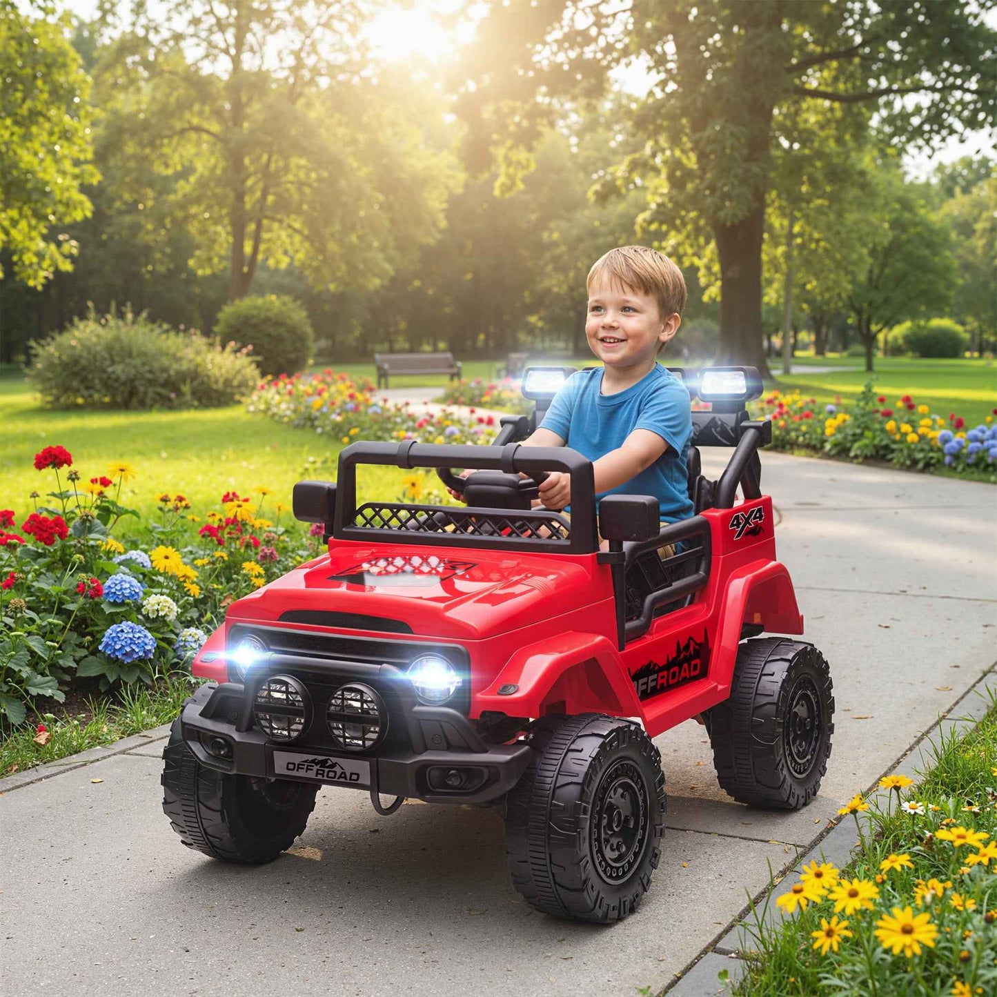 Children's Off-Road Vehicle with Lights, Horn, Belt and Remote Control, Made of PP and Metal, 99x66x68.5 cm, Red