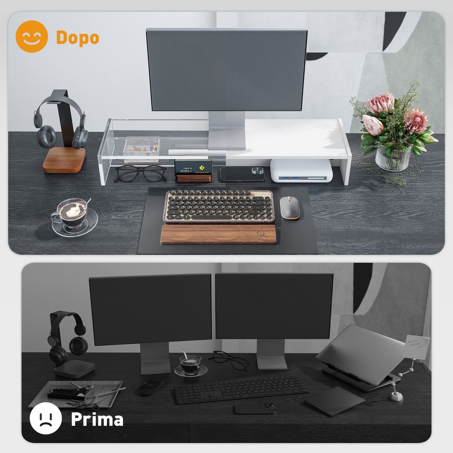 Monitor Stand with 2 Wooden Storage Compartments, 100x27x15 cm, White