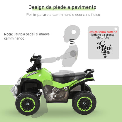 Quad for Children 18-36 Months Manual Push with Integrated Sounds, in PP and Metal, 44x67. 5x38 cm, Green